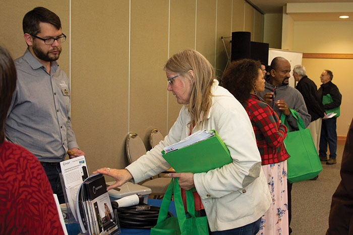 Woman looking at brochures